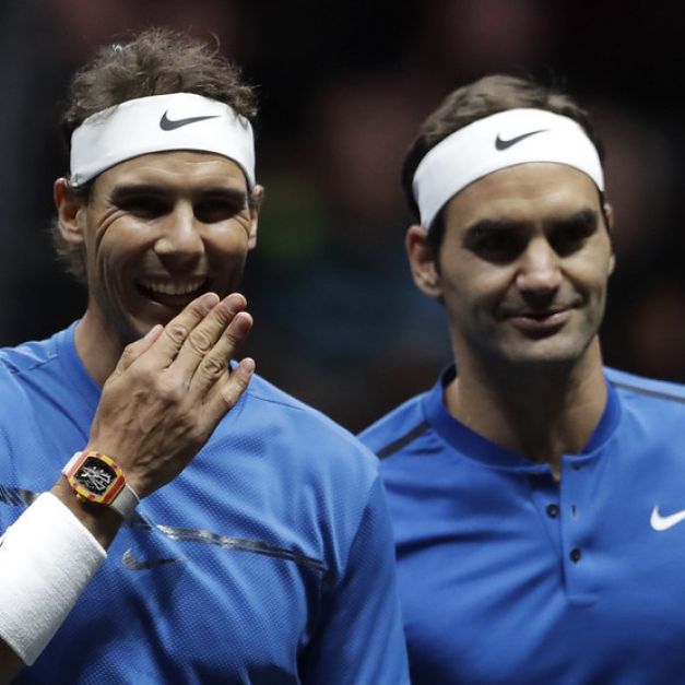 Rafael Nadal（圖左）和Roger Federer去年於拉沃盃搭檔雙打。（達志影像）