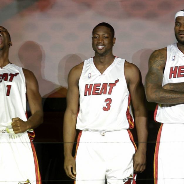 LeBron James（右起）、Dwyane Wade、Chris Bosh。（達志影像資料照）
