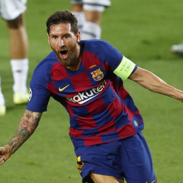 Lionel Messi慶祝進球。（達志影像）